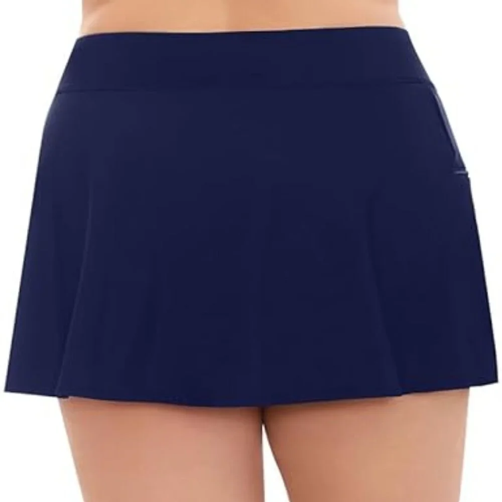 Swim Solutions Plus Size Zippered Pocket Swim Skort Navy Blue 20W